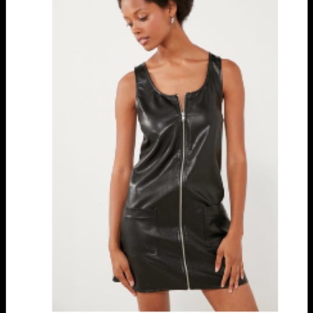 UO silence+noise black faux leather zipup dress